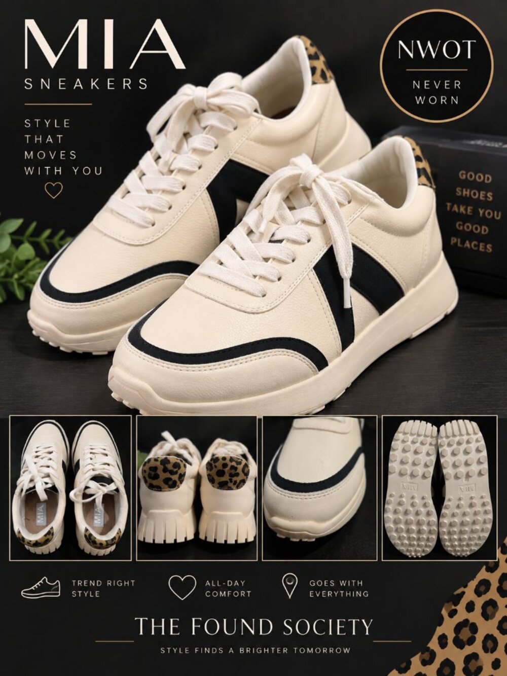 MIA Cream Black Leopard Chunky Sneakers Size 9 NWOT